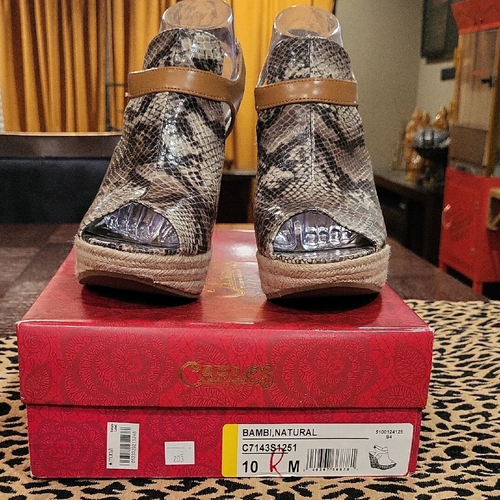 Carlos By Carlos Santana Snake Print Wedge Sandals